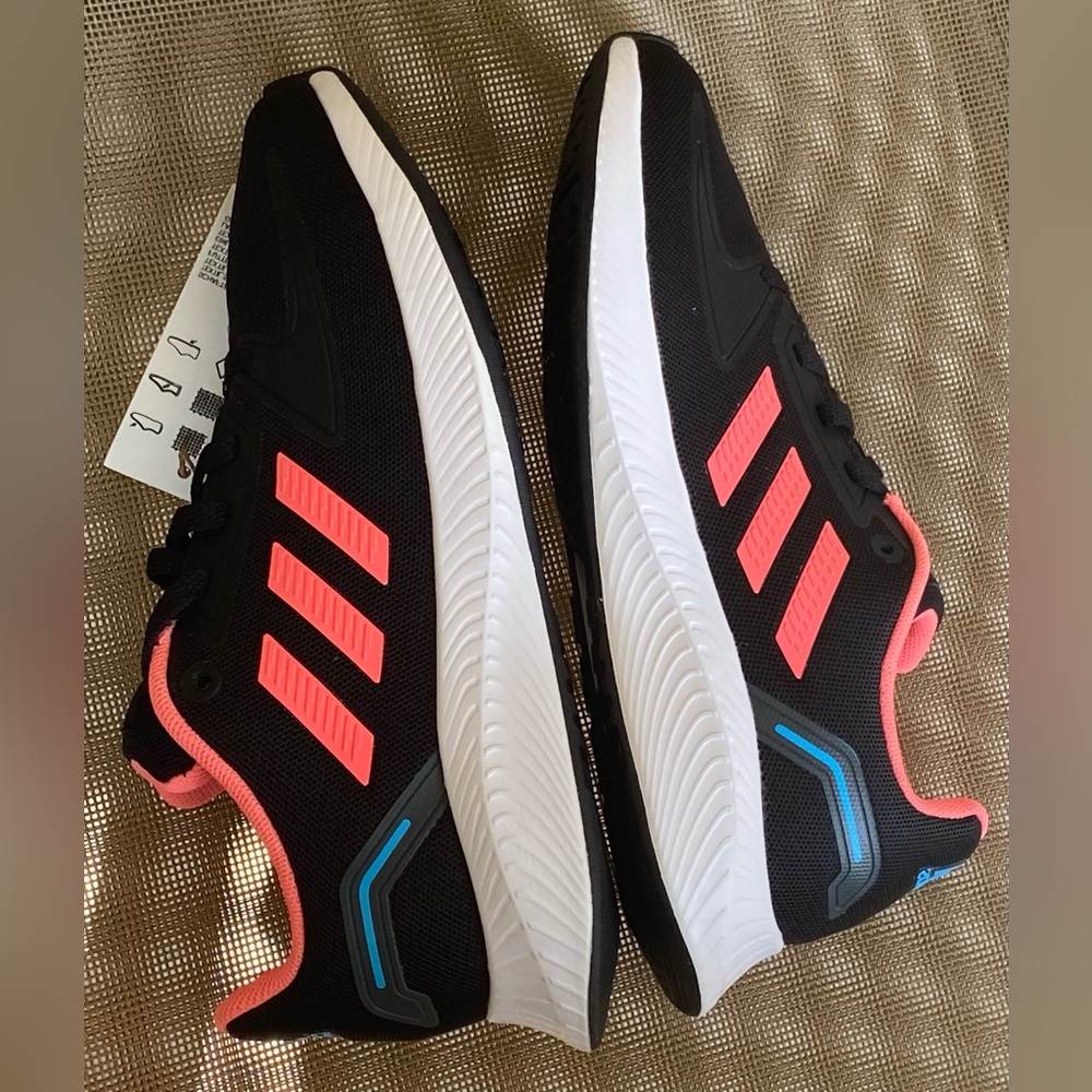 Adidas NWT Run-Falcon 2.0K Sz-3.5Y~(5Women) Striking Colors of Black/Coral/Aqua - Picture 15 of 16